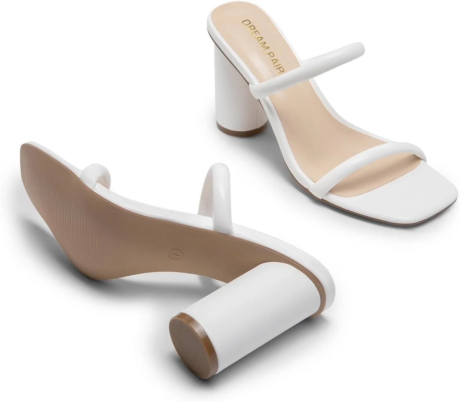 DREAM PAIRS Women's Square Open Toe Block Heels Two Strap Slip On High Heeled Slides Sandals