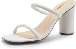 DREAM PAIRS Women's Square Open Toe Block Heels Two Strap Slip On High Heeled Slides Sandals