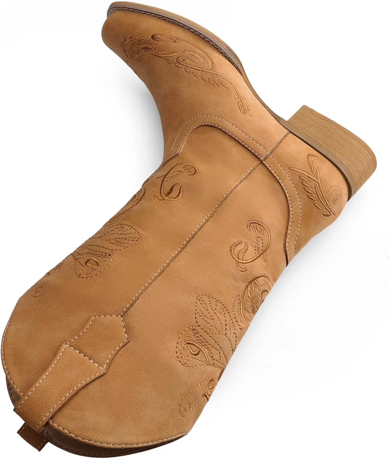 DREAM PAIRS Women's Square Toe Cowboy Cowgirl Boots Pull On Low Chunky Heel Mid Calf Western Boots with Embroidered Stitched for Theme Party Country Concert