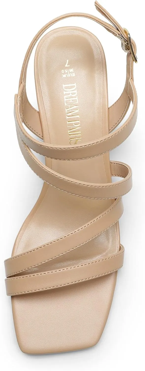 DREAM PAIRS Women's Strappy Chunky Heels Low Block Square Open Toe Sandals Dress Party Shoes