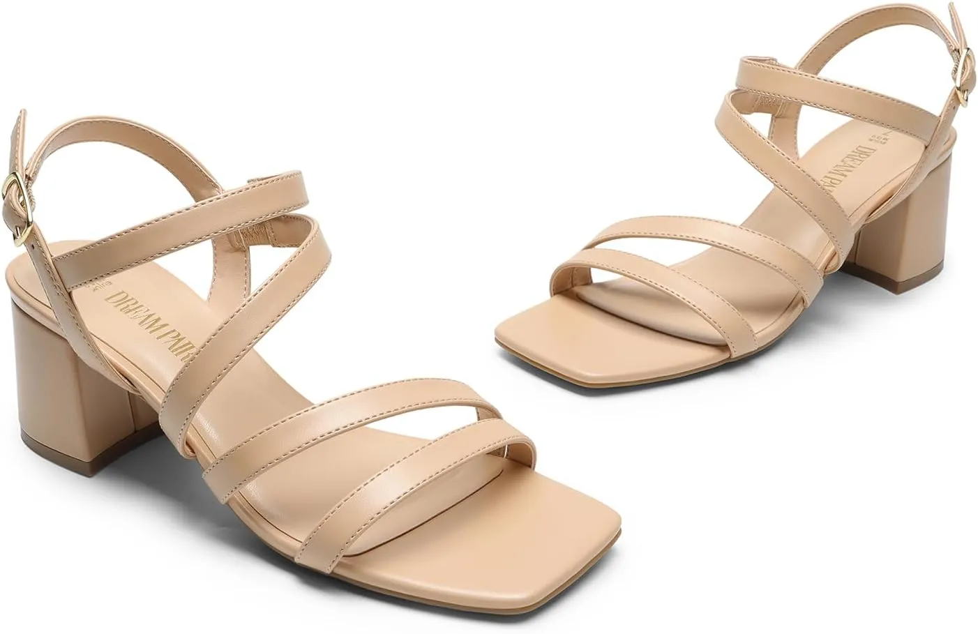 DREAM PAIRS Women's Strappy Chunky Heels Low Block Square Open Toe Sandals Dress Party Shoes