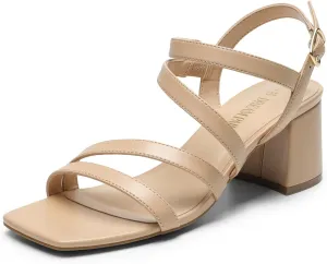 DREAM PAIRS Women's Strappy Chunky Heels Low Block Square Open Toe Sandals Dress Party Shoes