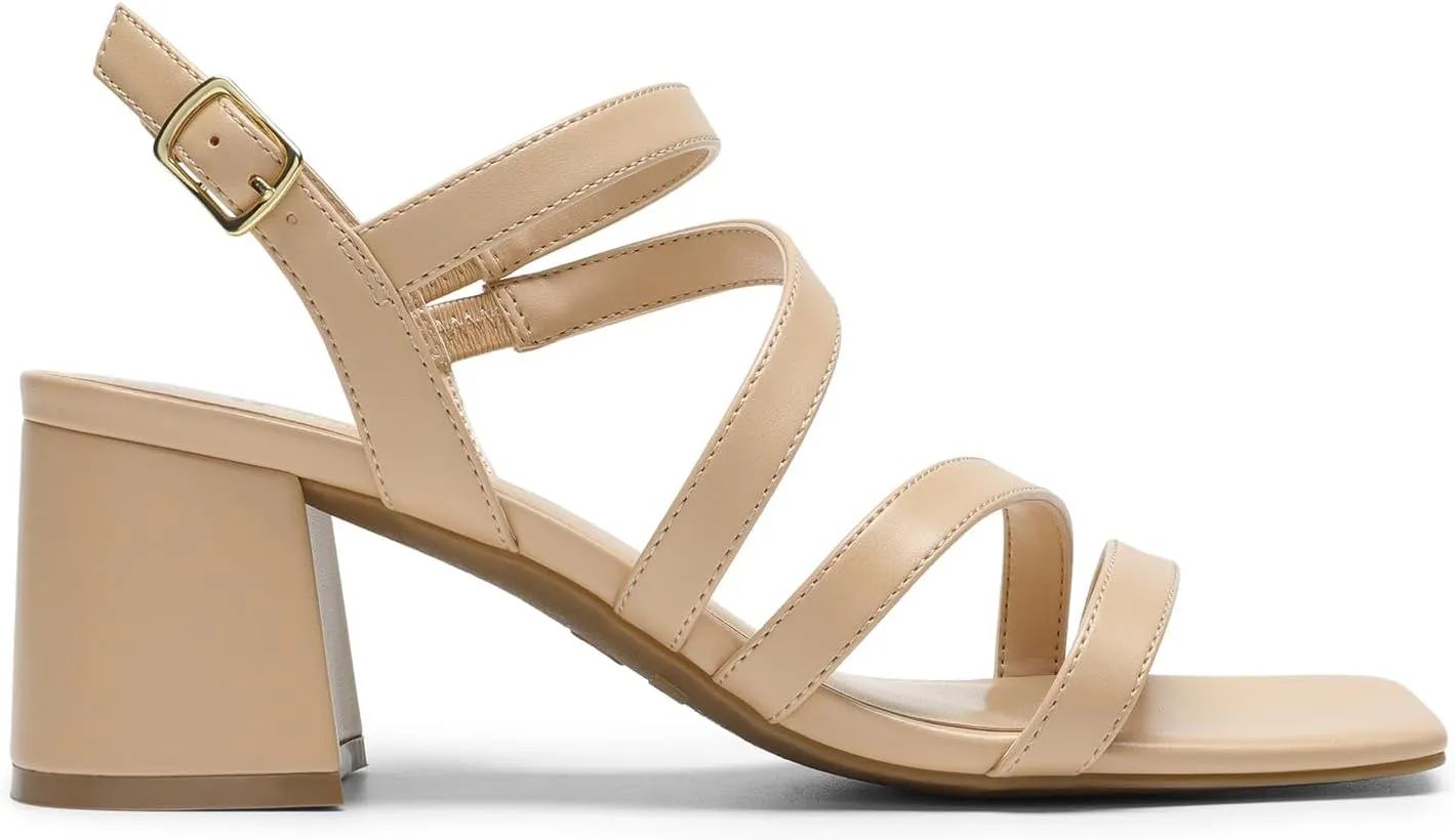 DREAM PAIRS Women's Strappy Chunky Heels Low Block Square Open Toe Sandals Dress Party Shoes