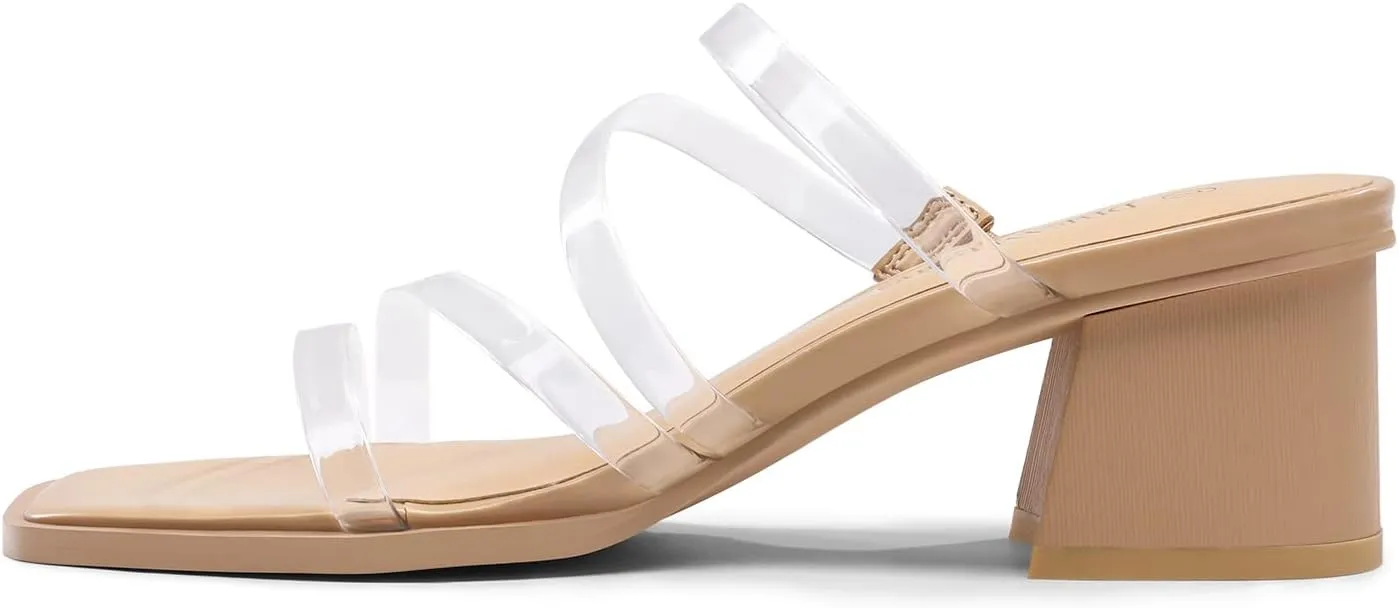 DREAM PAIRS Women's Strappy Heels Block Open Toe Low Heel Chunky Mules Sandals Dress Shoes