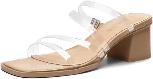 DREAM PAIRS Women's Strappy Heels Block Open Toe Low Heel Chunky Mules Sandals Dress Shoes