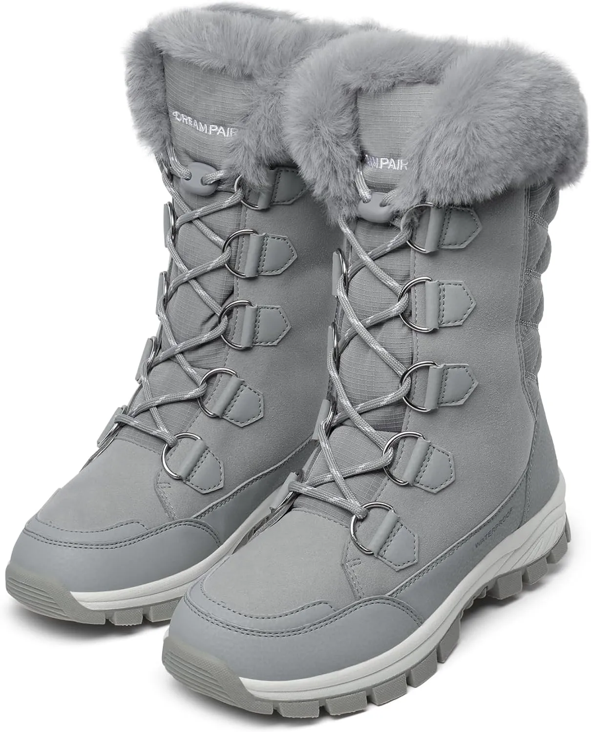 DREAM PAIRS Women's Waterproof Winter Snow Boots, Warm Comfortable Faux Fur Insulated Non-Slip Outdoor Lace-Up Florin Mid Calf Booties