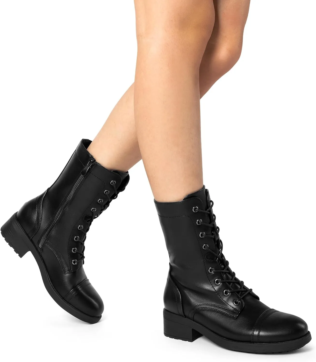 DREAM PAIRS Women's Winter Lace up Mid Calf Combat Riding Military Boots