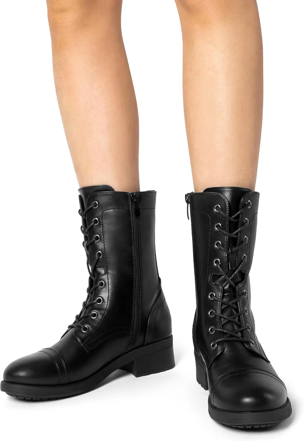 DREAM PAIRS Women's Winter Lace up Mid Calf Combat Riding Military Boots