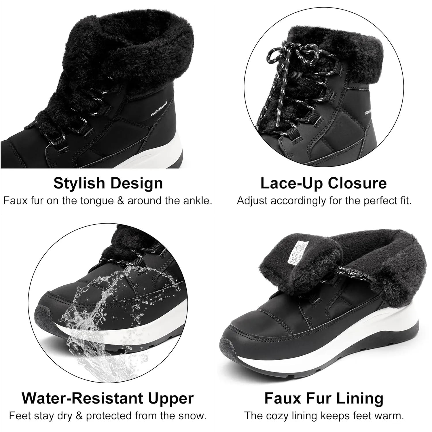 DREAM PAIRS Women's Winter Snow Boots, Faux Fur Waterproof Ankle Booties, Zaylee Ladies Comfortable Short Boots Outdoor
