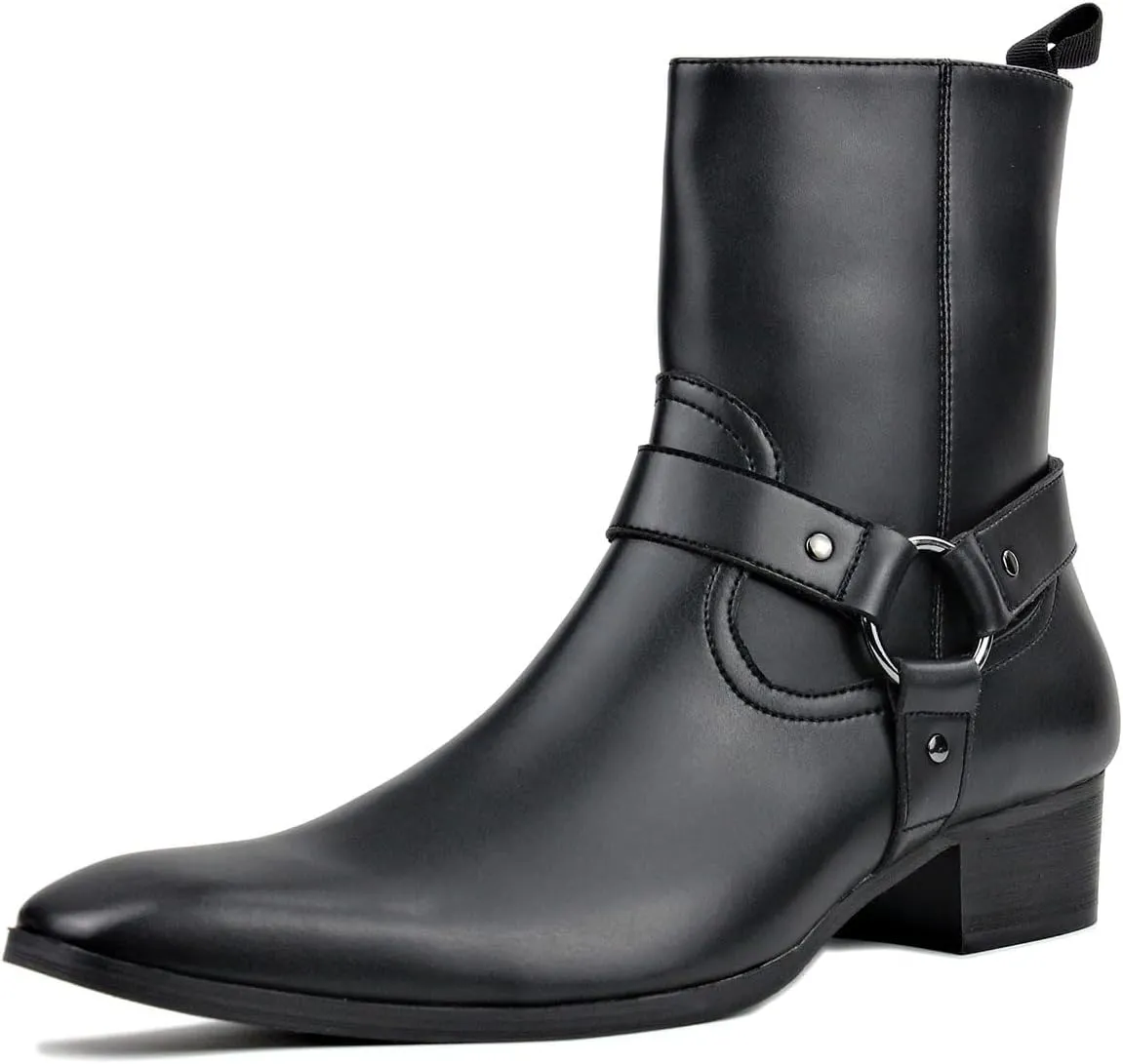 Dress Boot for Men Casual Chelsea Combat Ankle Casual Walking Motorcycle Boots Black