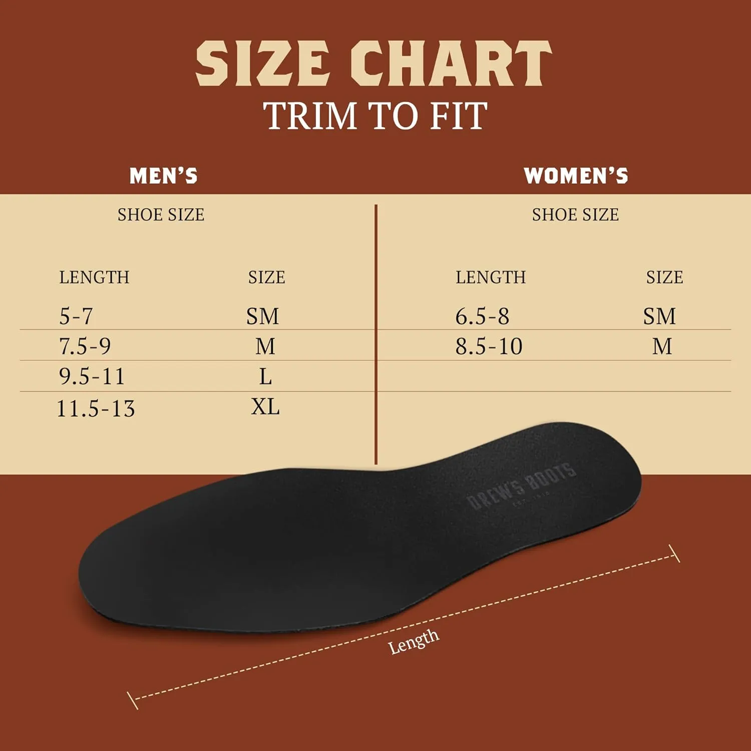 Drew’s Boots Leather Boot Insoles for Men and Women - Shoe Inserts for All-Day Comfort Fit with Moisture and Odor Control - Thick Insoles for Work Boots, Shoes, Sneakers, and Any Footwear