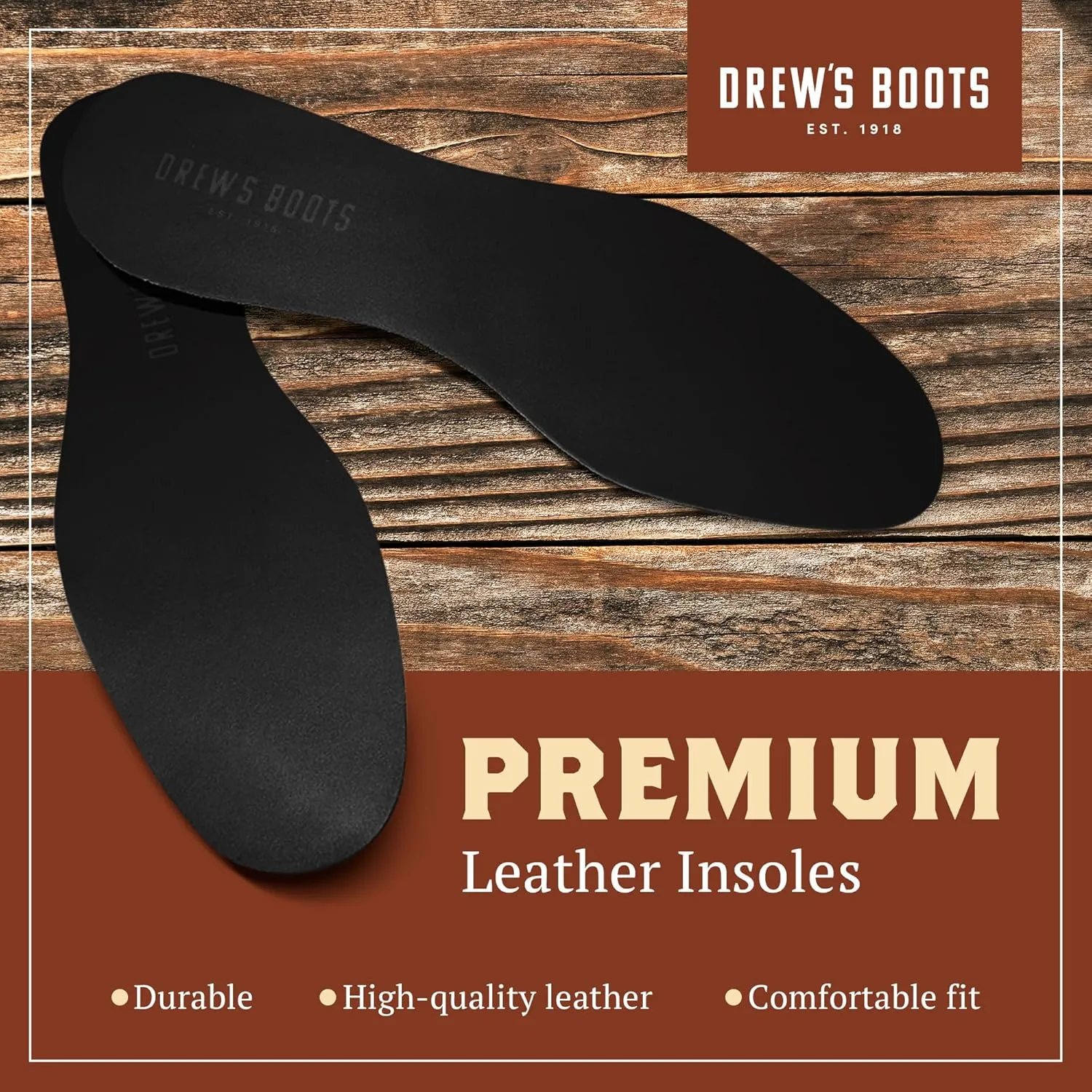 Drew’s Boots Leather Boot Insoles for Men and Women - Shoe Inserts for All-Day Comfort Fit with Moisture and Odor Control - Thick Insoles for Work Boots, Shoes, Sneakers, and Any Footwear