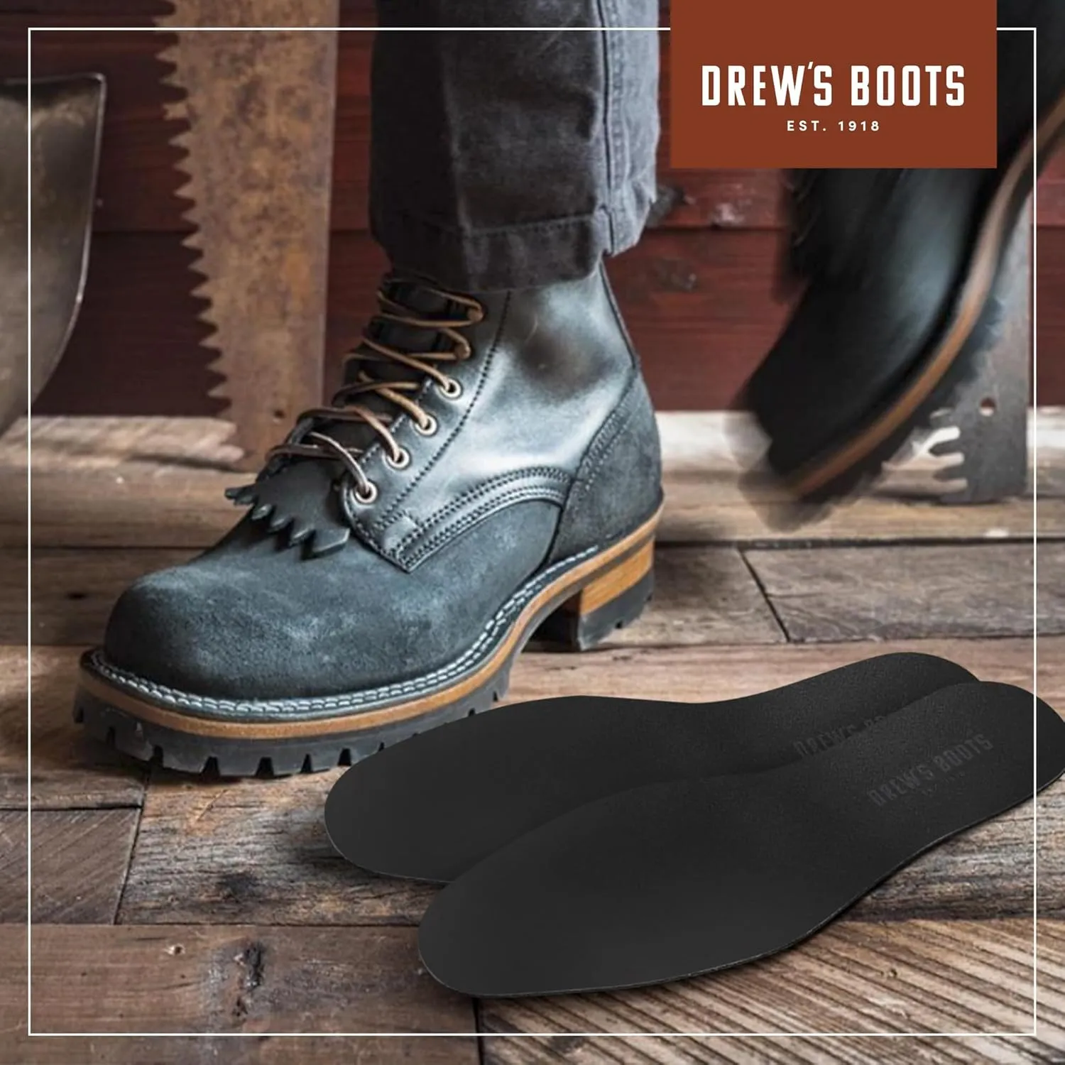 Drew’s Boots Leather Boot Insoles for Men and Women - Shoe Inserts for All-Day Comfort Fit with Moisture and Odor Control - Thick Insoles for Work Boots, Shoes, Sneakers, and Any Footwear