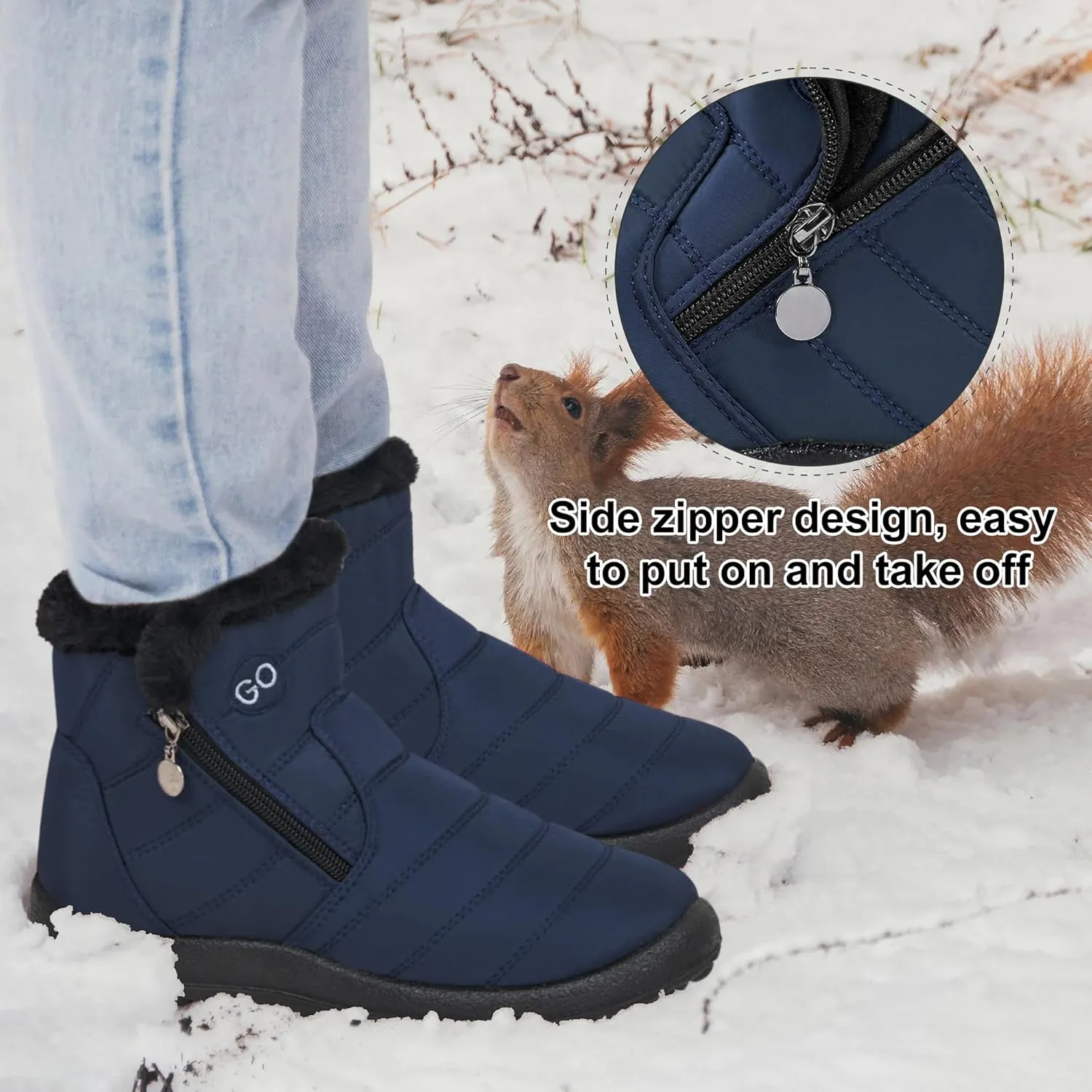 DUOYANGJIASHA Snow Boots for Women Winter Warm Ankle Booties Waterproof Comfortable Slip On Outdoor Fur Lined Lining Zipper Womens Snow Boots
