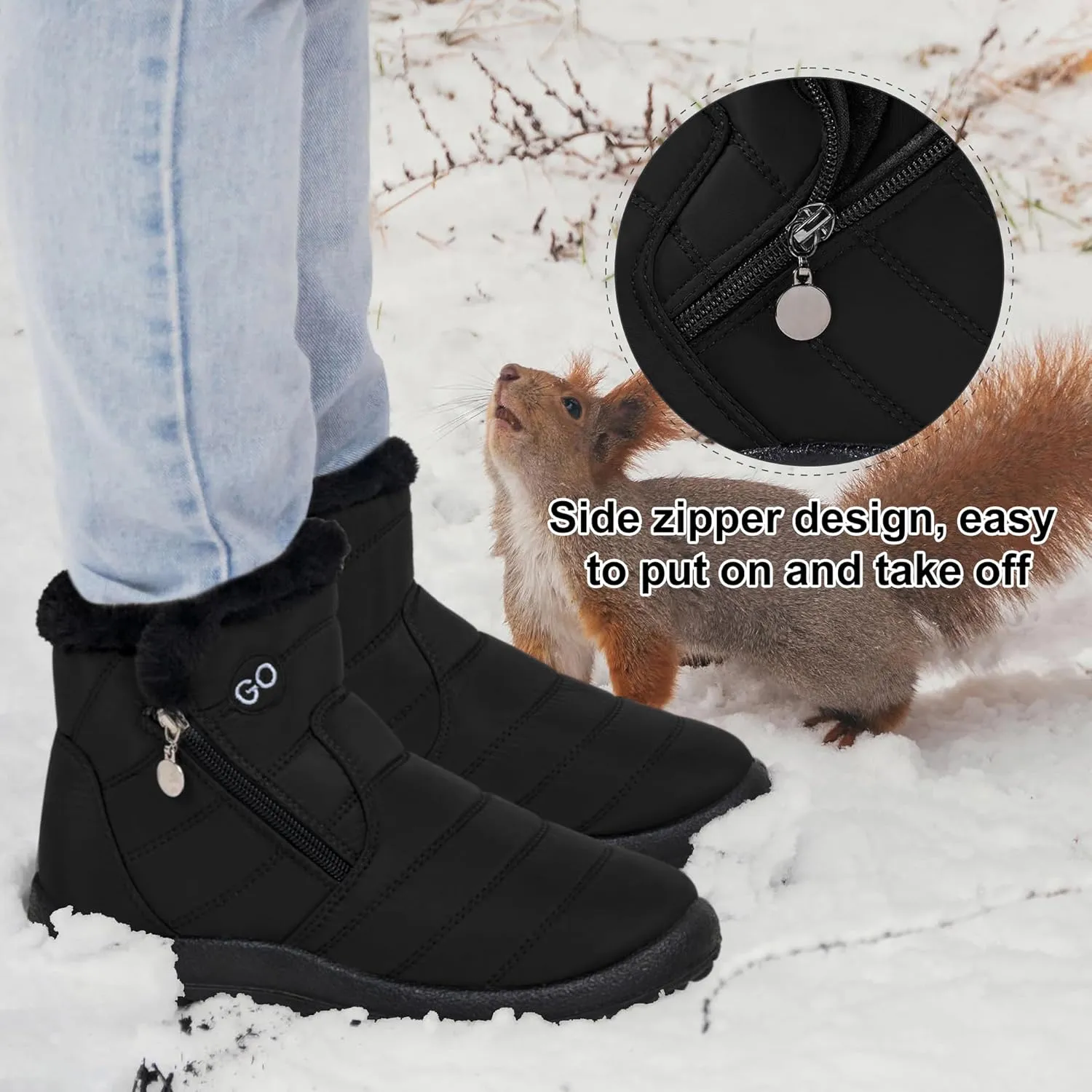 DUOYANGJIASHA Snow Boots for Women Winter Warm Ankle Booties Waterproof Comfortable Slip On Outdoor Fur Lined Lining Zipper Womens Snow Boots