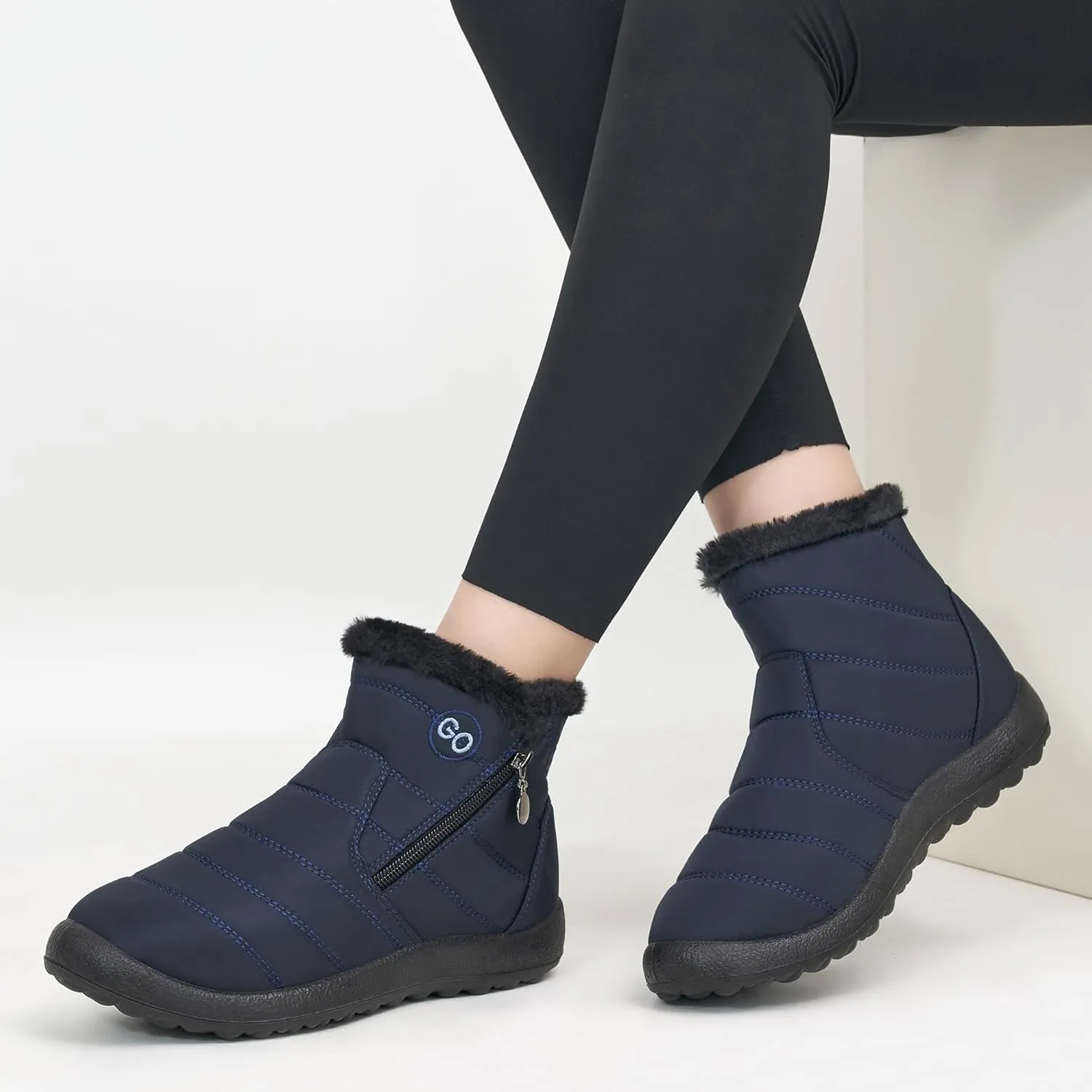 DUOYANGJIASHA Snow Boots for Women Winter Warm Ankle Booties Waterproof Comfortable Slip On Outdoor Fur Lined Lining Zipper Womens Snow Boots