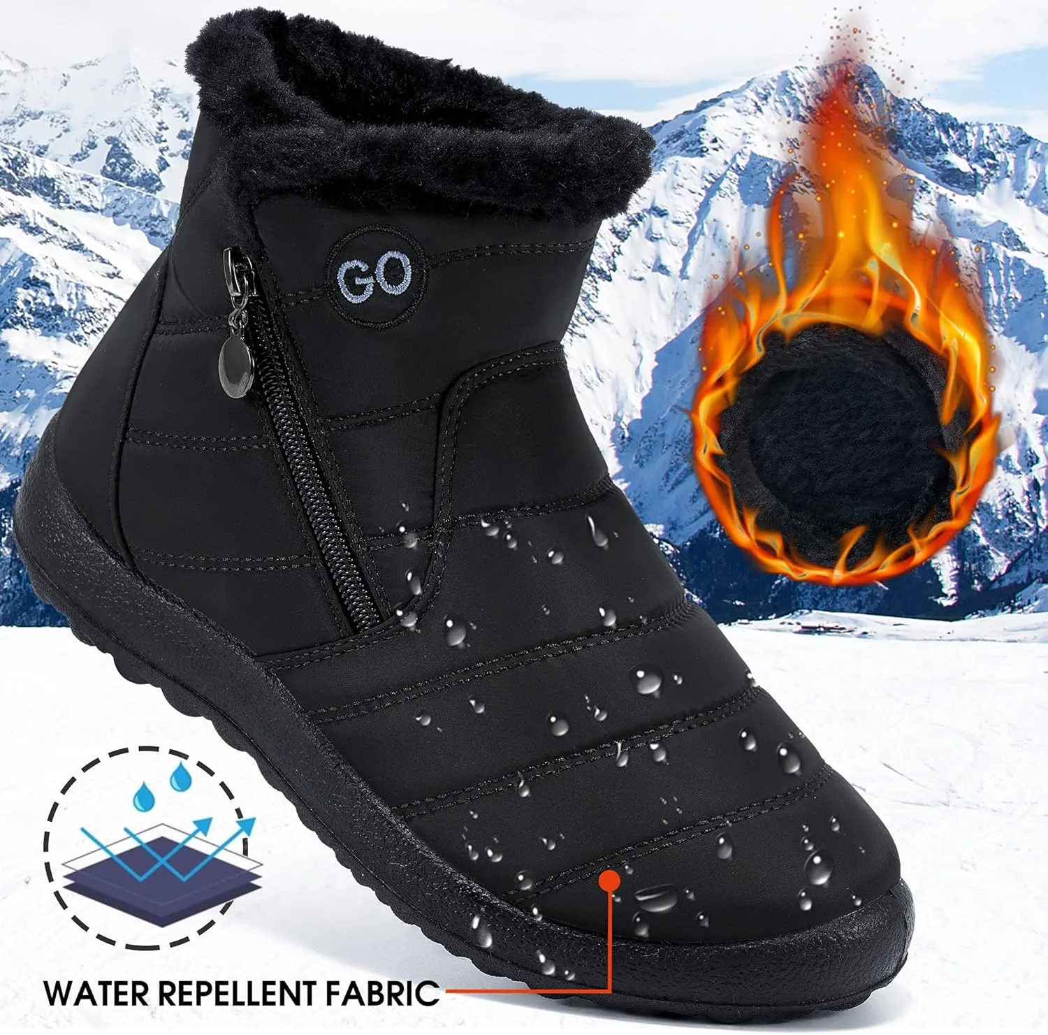 DUOYANGJIASHA Snow Boots for Women Winter Warm Ankle Booties Waterproof Comfortable Slip On Outdoor Fur Lined Lining Zipper Womens Snow Boots