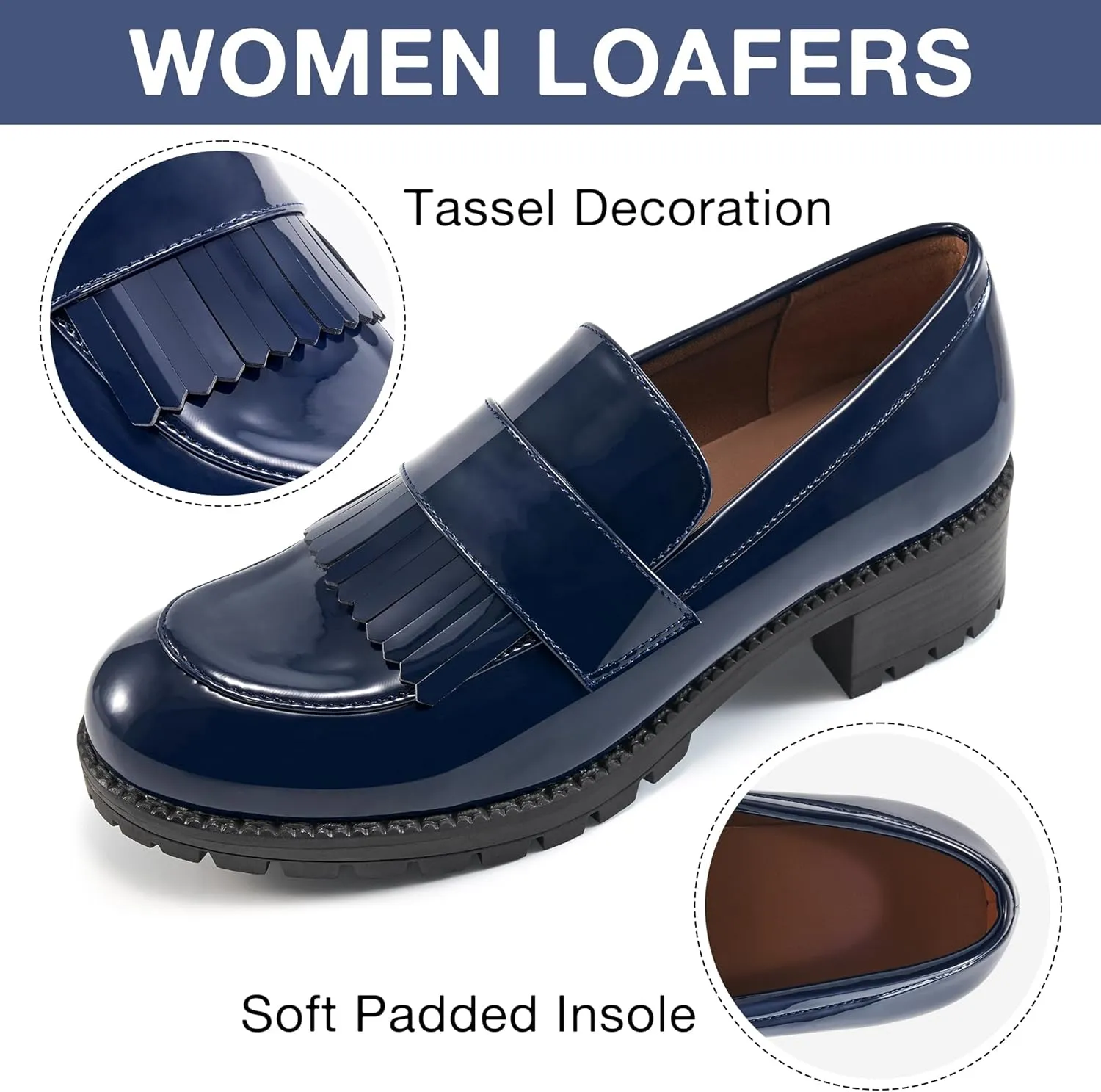 Ecetana Womens Loafers Platform Chunky Penny Lug Sole Comfort Slip on Casual Fashion Business Work Shoes