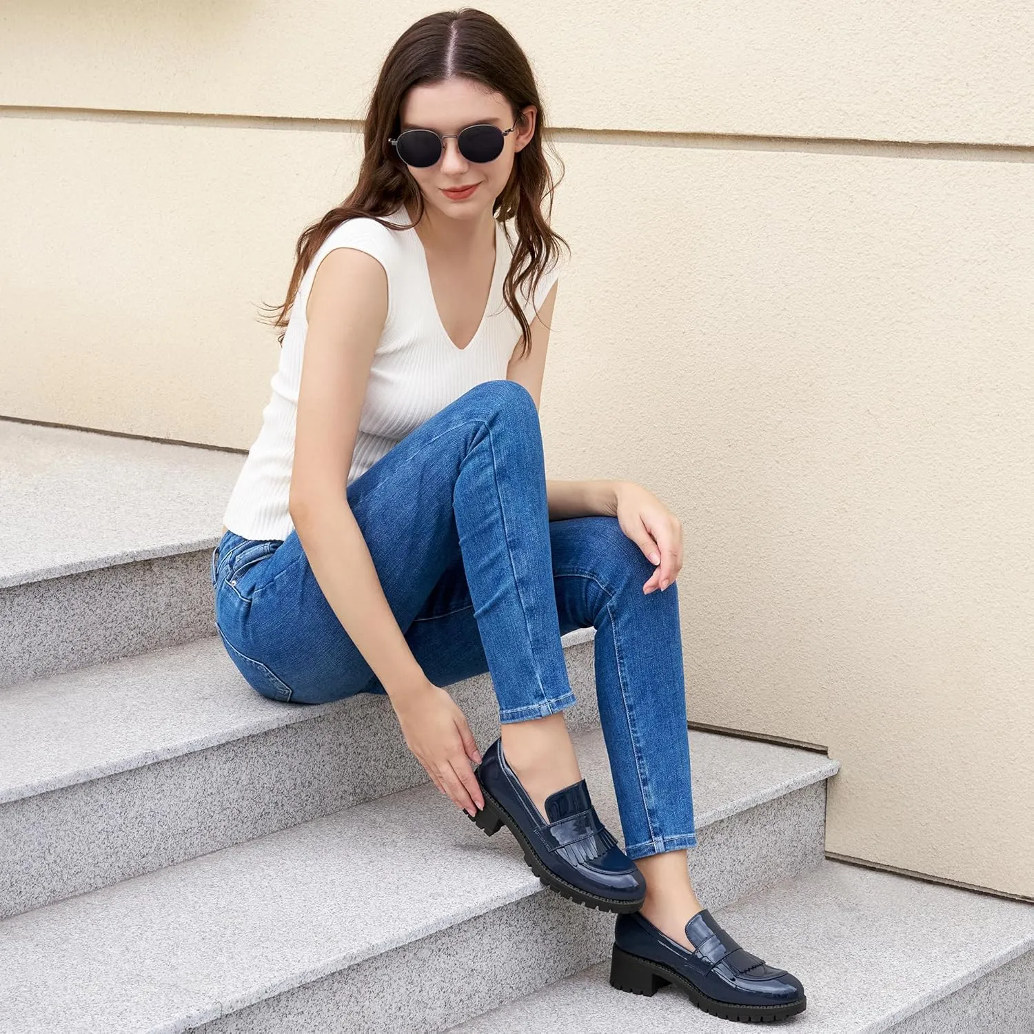 Ecetana Womens Loafers Platform Chunky Penny Lug Sole Comfort Slip on Casual Fashion Business Work Shoes