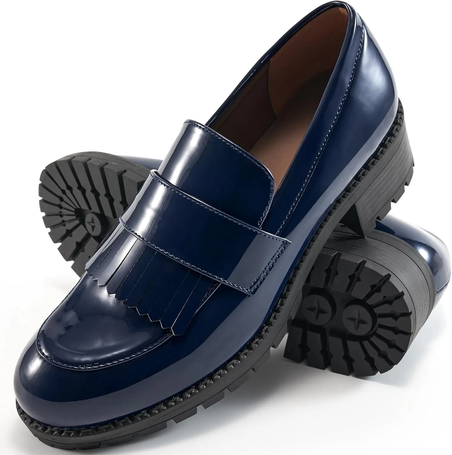 Ecetana Womens Loafers Platform Chunky Penny Lug Sole Comfort Slip on Casual Fashion Business Work Shoes