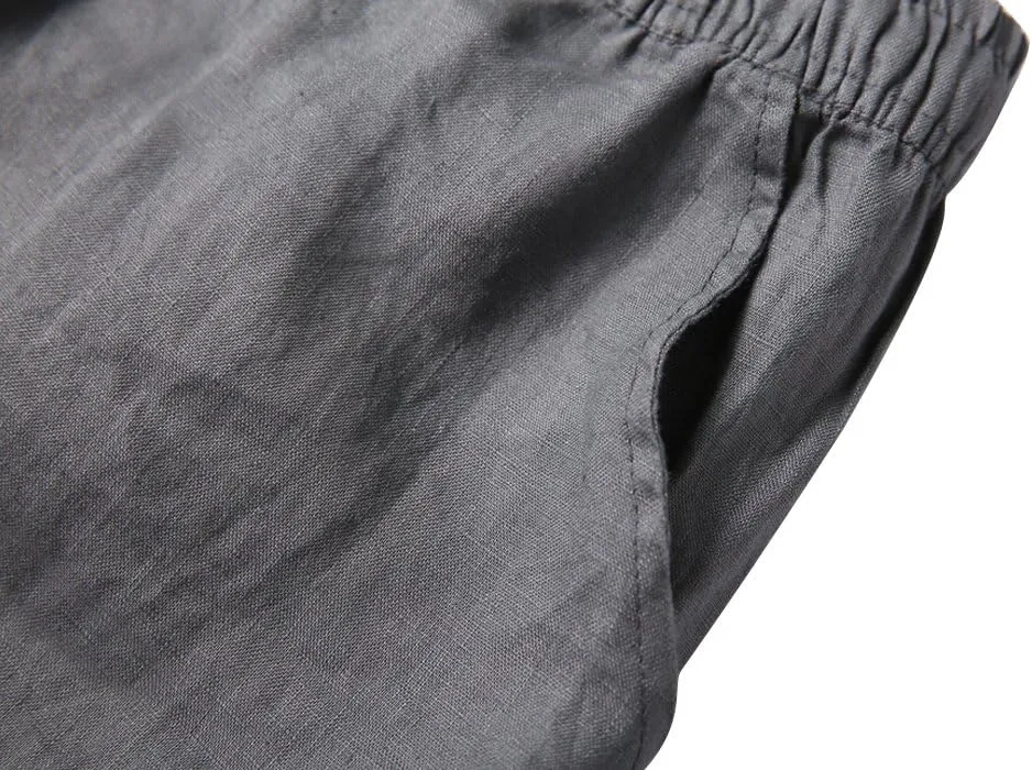 ECUPPER Womens Linen Cropped Pants Loose Casual Capri Cotton Wide Leg Plus Size Elastic Waist with Drawstring Trouses