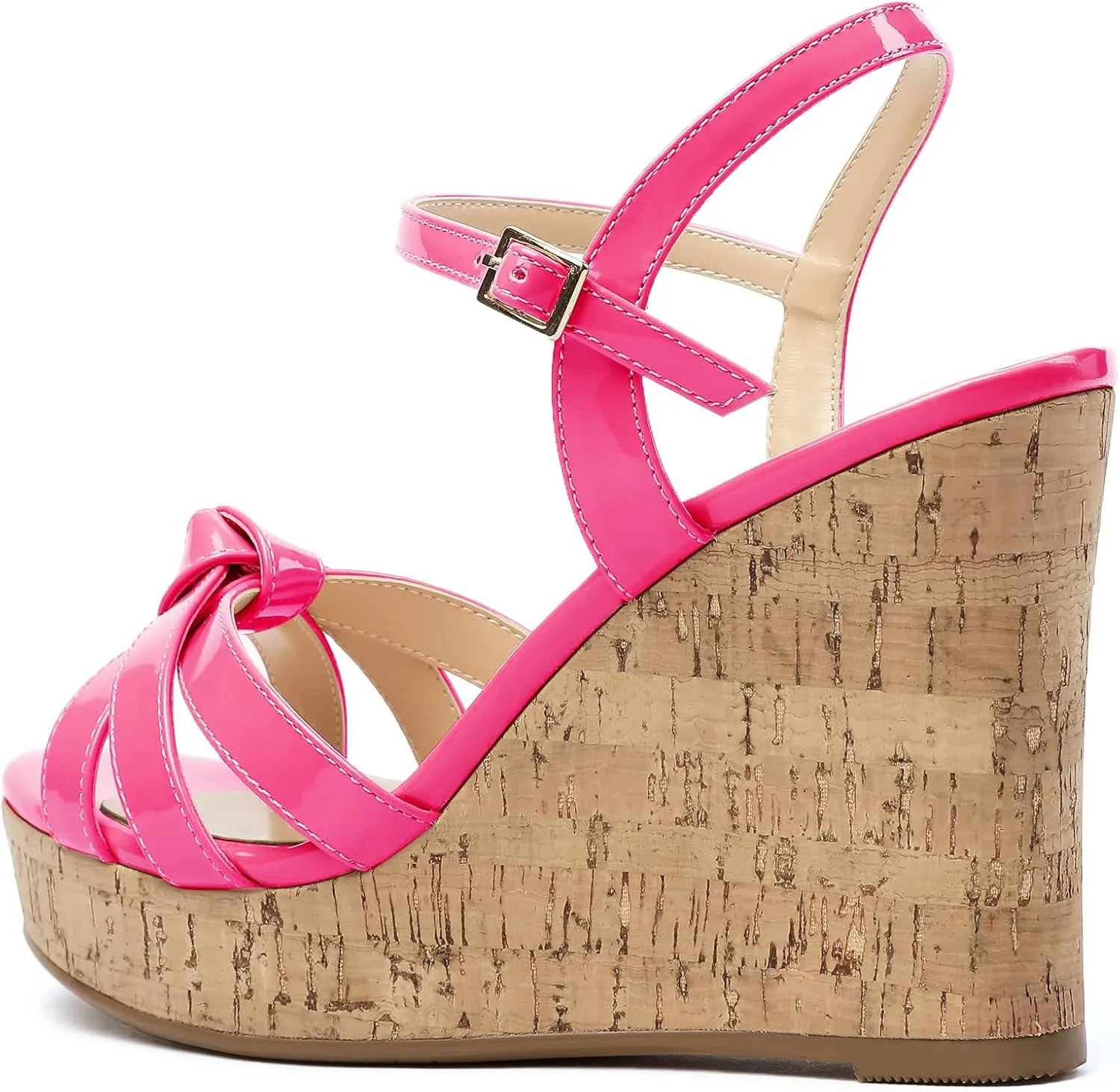 Eldof Women's High Heel Wedge Sandals Open Toe Ankle Strap Wooden Platform Wedge Heels Summer Sandals for Dress Party Evening 4 Inch