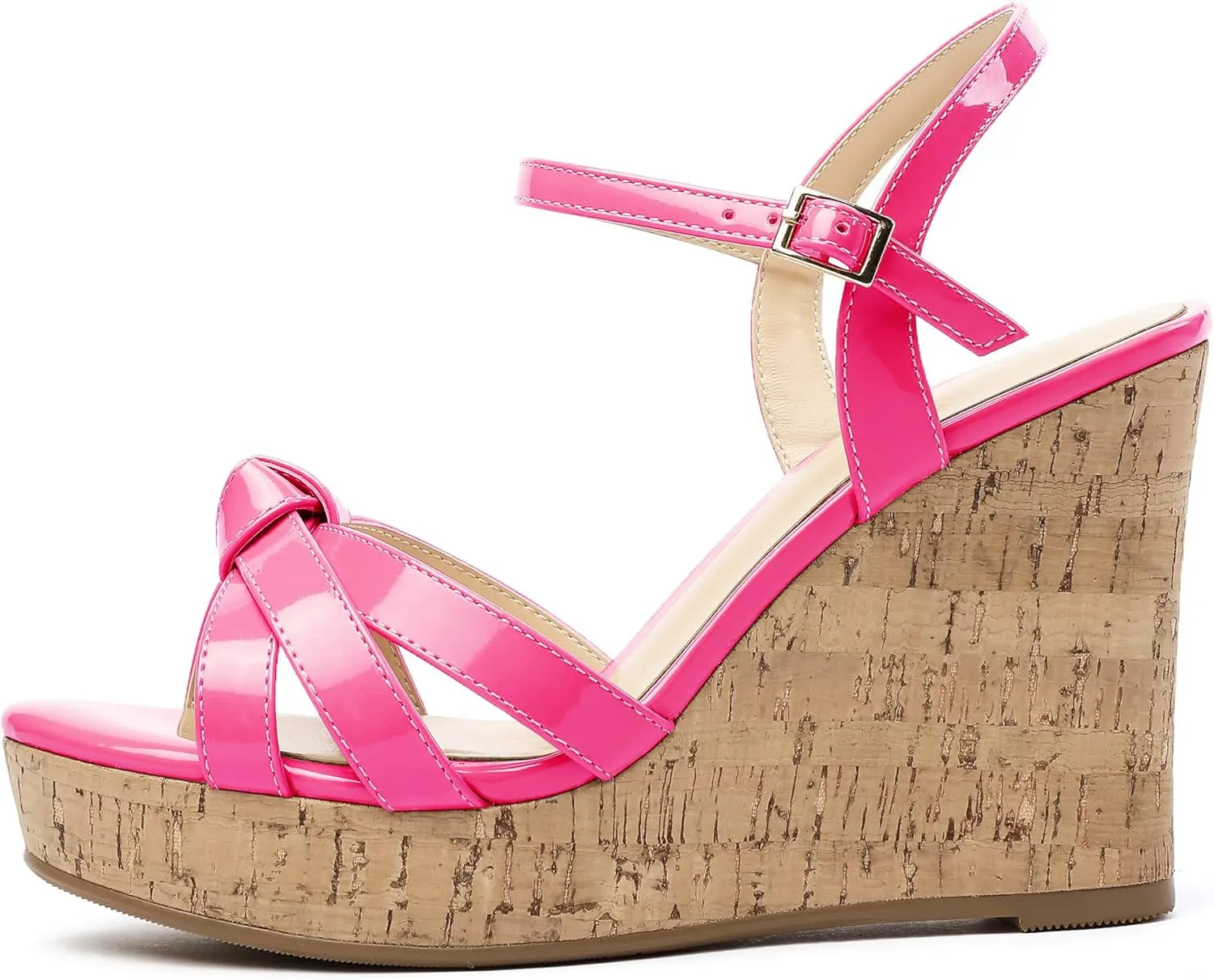 Eldof Women's High Heel Wedge Sandals Open Toe Ankle Strap Wooden Platform Wedge Heels Summer Sandals for Dress Party Evening 4 Inch