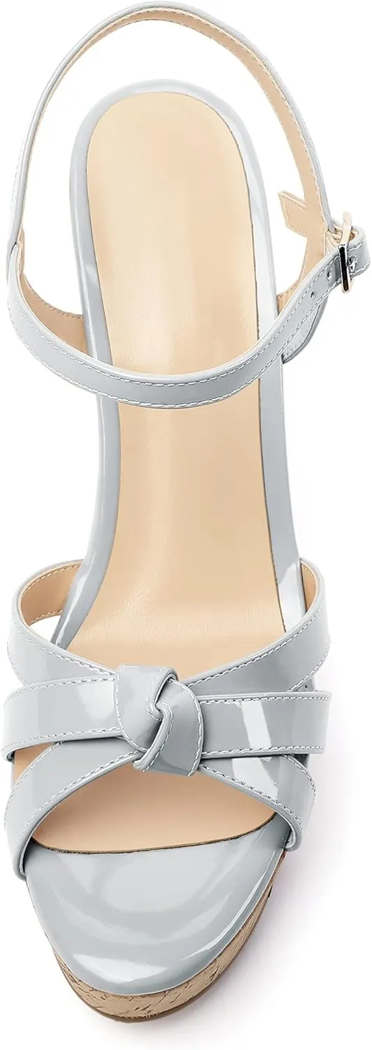 Eldof Women's High Heel Wedge Sandals Open Toe Ankle Strap Wooden Platform Wedge Heels Summer Sandals for Dress Party Evening 4 Inch