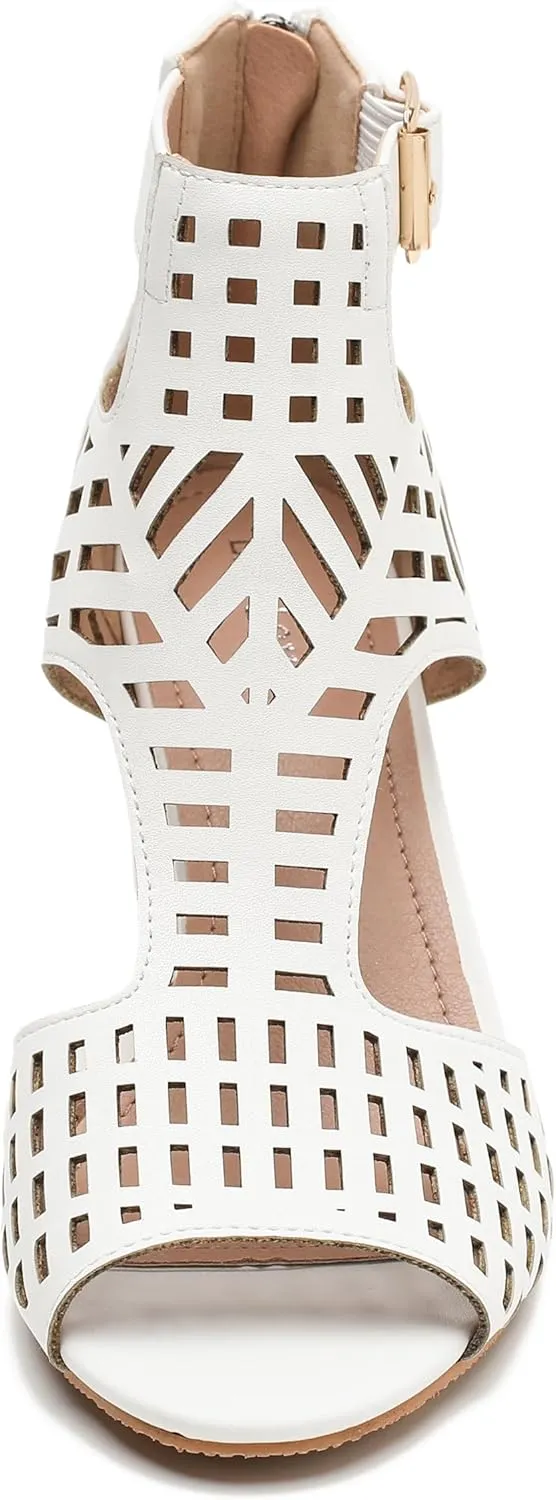 Enelauge Women's Gladiator Sandals Strappy Hollow Out Chunky High Heels Open Toe Ankle Strap Dressy Pumps with Back Zip Cutout Heeled Bohemian Summer Party Sandals