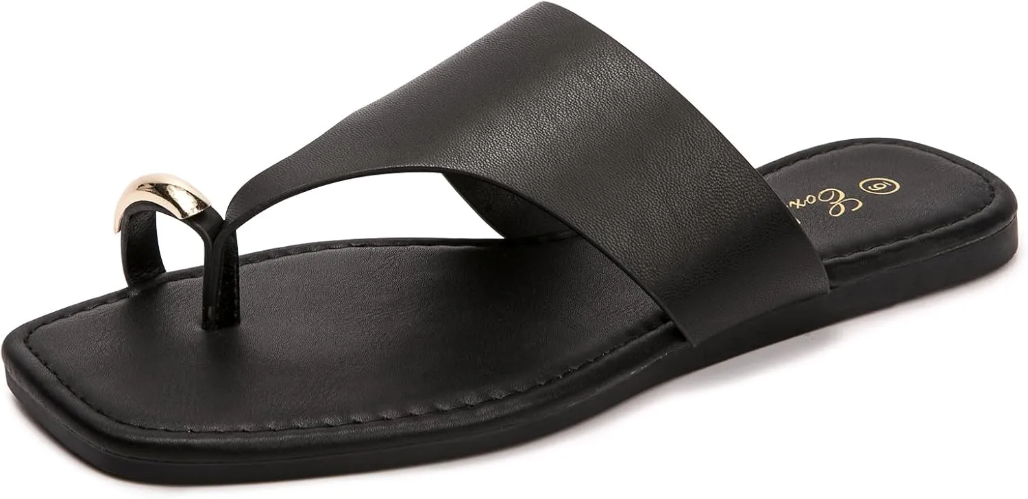 Eozlink Women's Slide Sandals Ring Toe Flat Sandals Slip On Sandals Open Toe Flip Flop Thong Sandals Casual Summer Beach Sandals