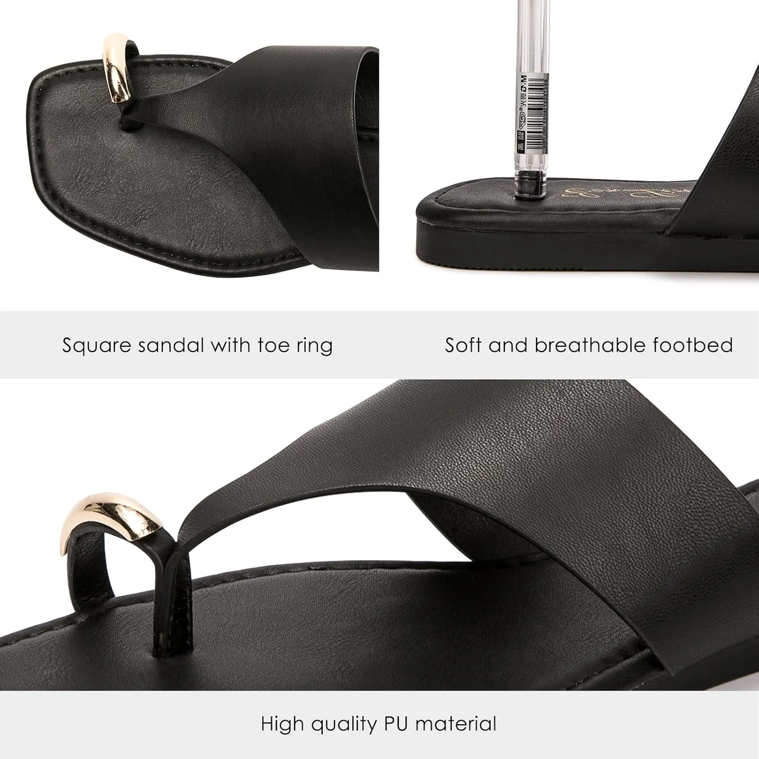 Eozlink Women's Slide Sandals Ring Toe Flat Sandals Slip On Sandals Open Toe Flip Flop Thong Sandals Casual Summer Beach Sandals