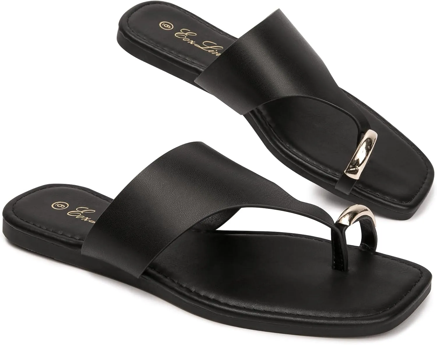 Eozlink Women's Slide Sandals Ring Toe Flat Sandals Slip On Sandals Open Toe Flip Flop Thong Sandals Casual Summer Beach Sandals