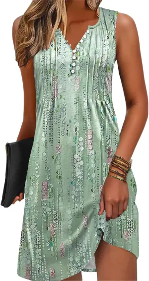 ETCYY Sundresses for Women 2025 Vacation Swim Cover up Beach Dresses Button Down Sleeveless Boho Floral V-Neck Summer Dress
