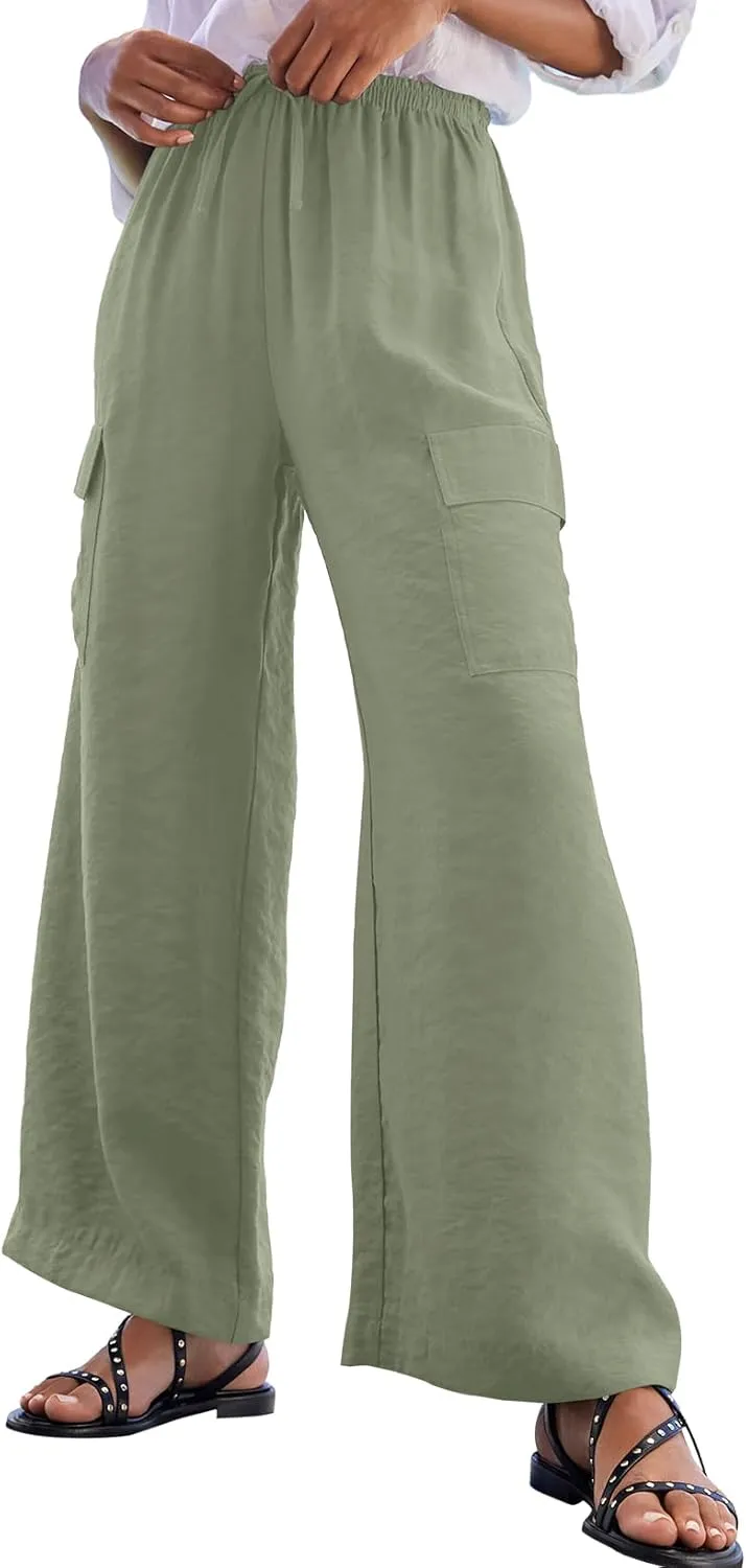 EVALESS Women Palazzo Pants Summer Casual Wide Leg High Waist Lounge Flowy Beach Trousers Travel Vacation Outfits