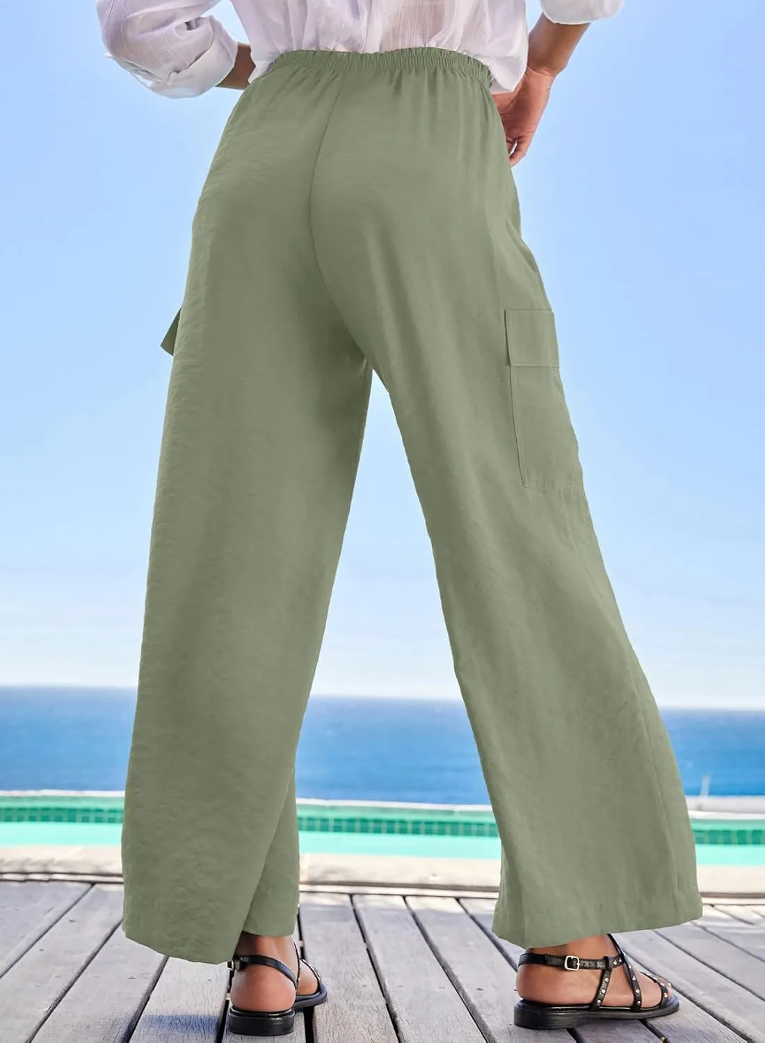 EVALESS Women Palazzo Pants Summer Casual Wide Leg High Waist Lounge Flowy Beach Trousers Travel Vacation Outfits