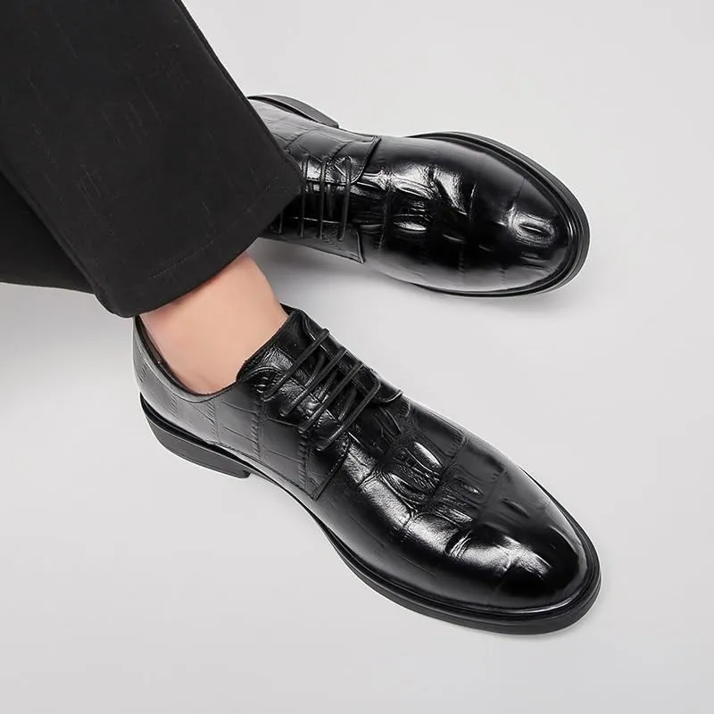Fashionable Casual Business Dress Shoes for Men Black Wear-Resistant Loafers Classic Height Increase Oxfords