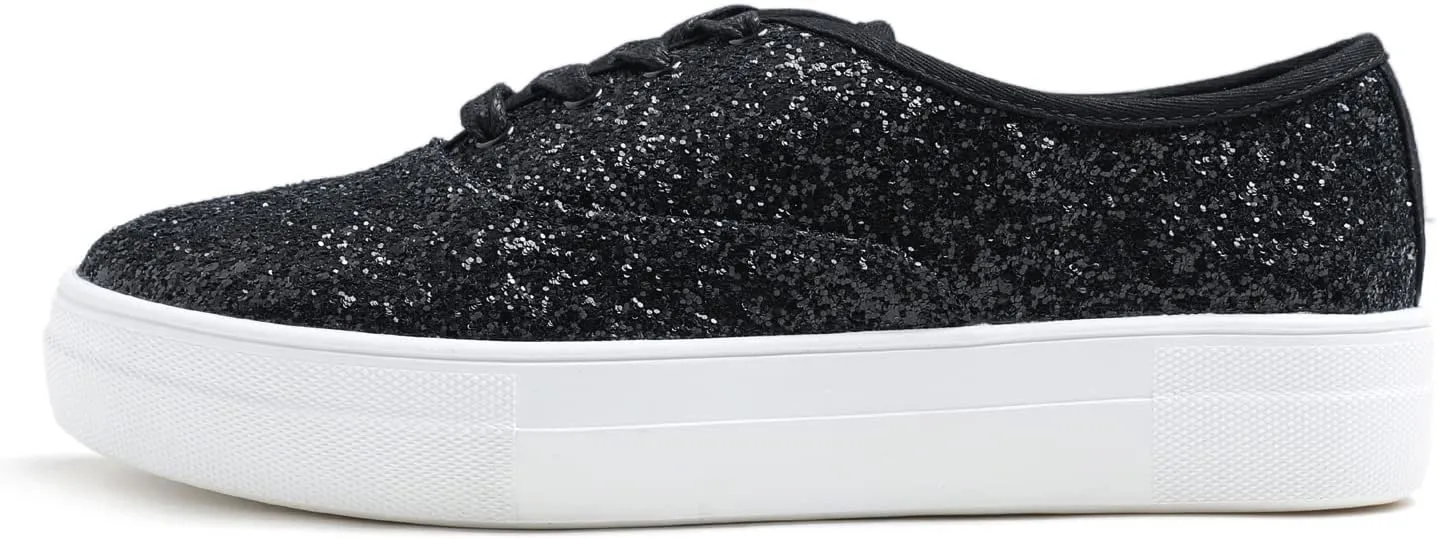FEVERSOLE Women's Fashion Dress Sneakers Party Bling Casual Flats Embellished Shoes