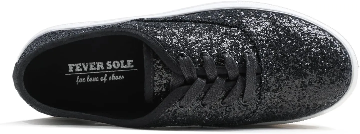 FEVERSOLE Women's Fashion Dress Sneakers Party Bling Casual Flats Embellished Shoes