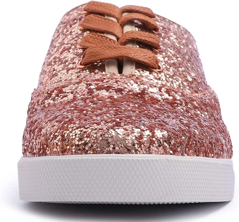 FEVERSOLE Women's Fashion Dress Sneakers Party Bling Casual Flats Embellished Shoes