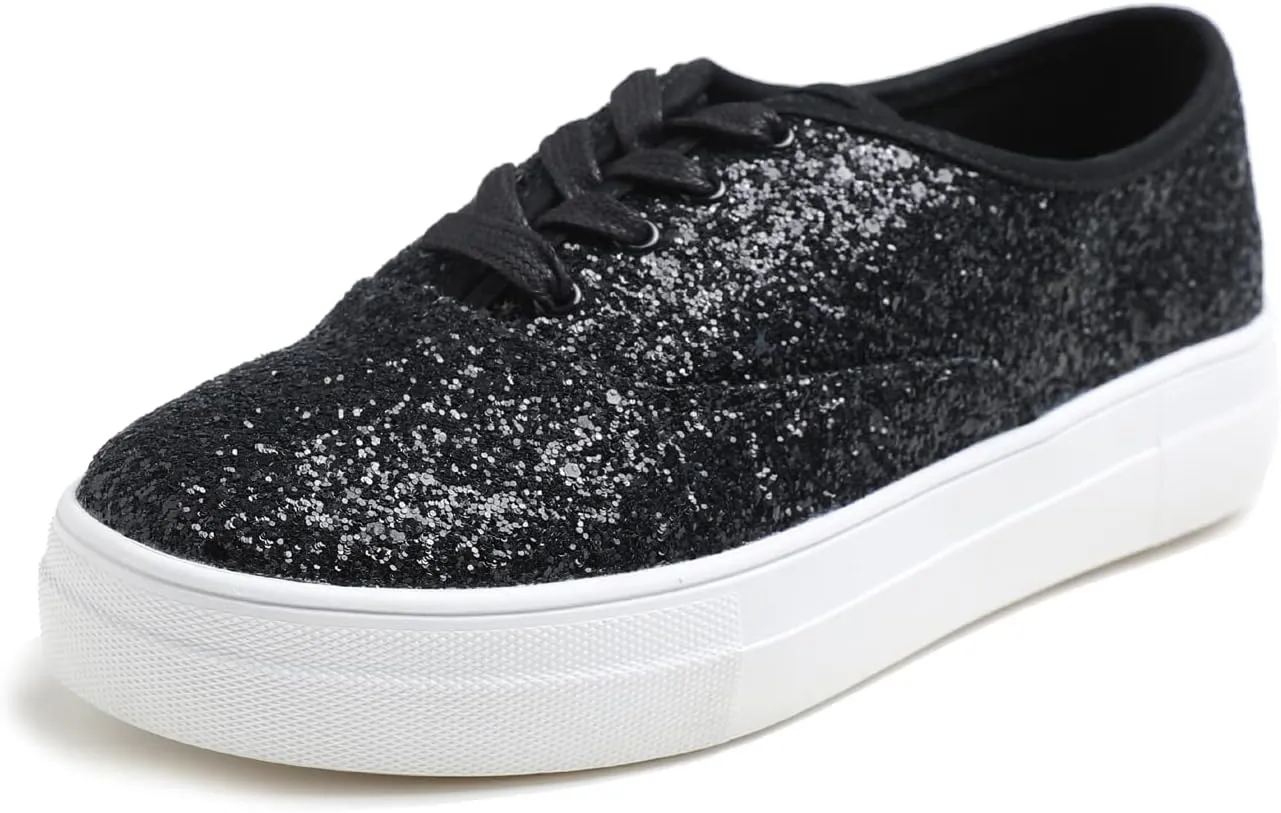 FEVERSOLE Women's Fashion Dress Sneakers Party Bling Casual Flats Embellished Shoes