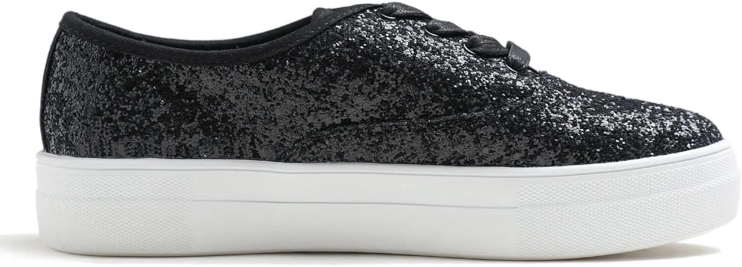 FEVERSOLE Women's Fashion Dress Sneakers Party Bling Casual Flats Embellished Shoes