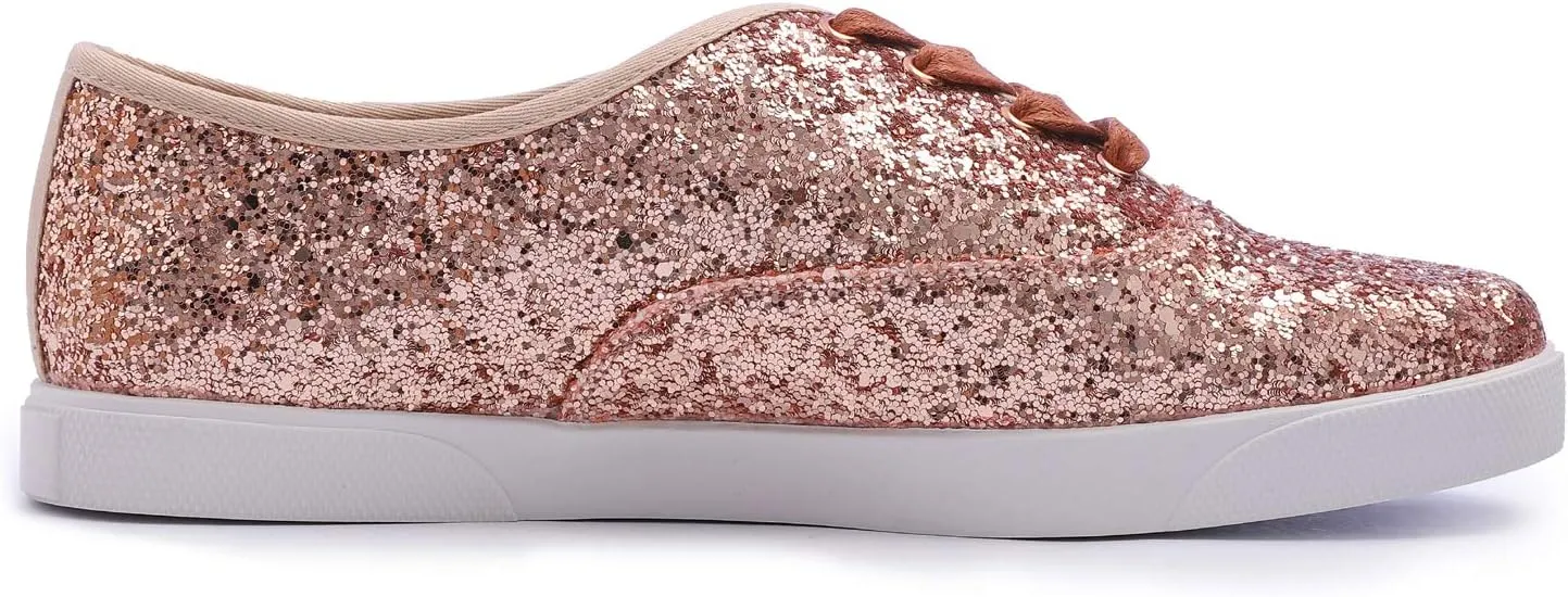 FEVERSOLE Women's Fashion Dress Sneakers Party Bling Casual Flats Embellished Shoes