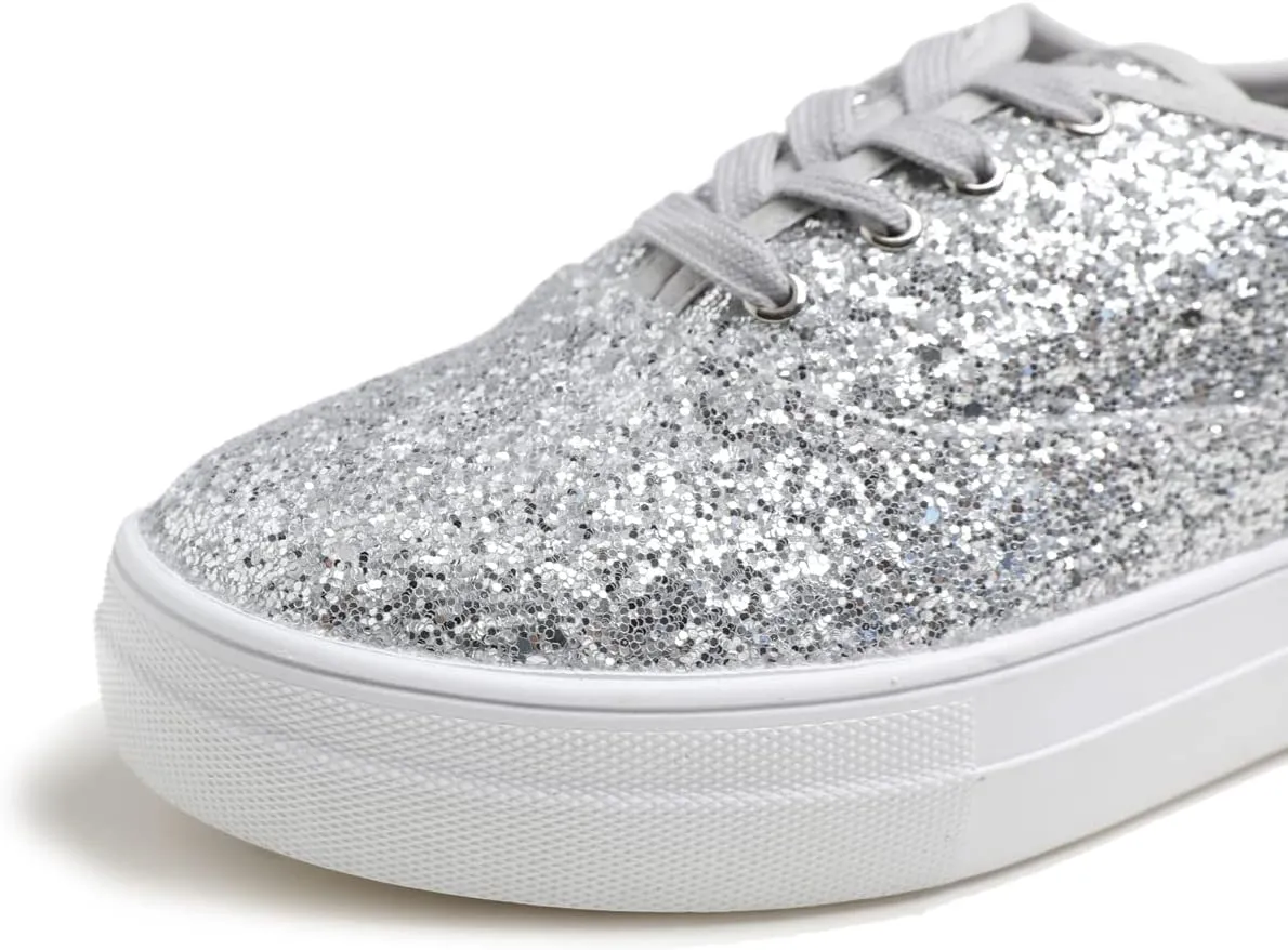 FEVERSOLE Women's Fashion Dress Sneakers Party Bling Casual Flats Embellished Shoes