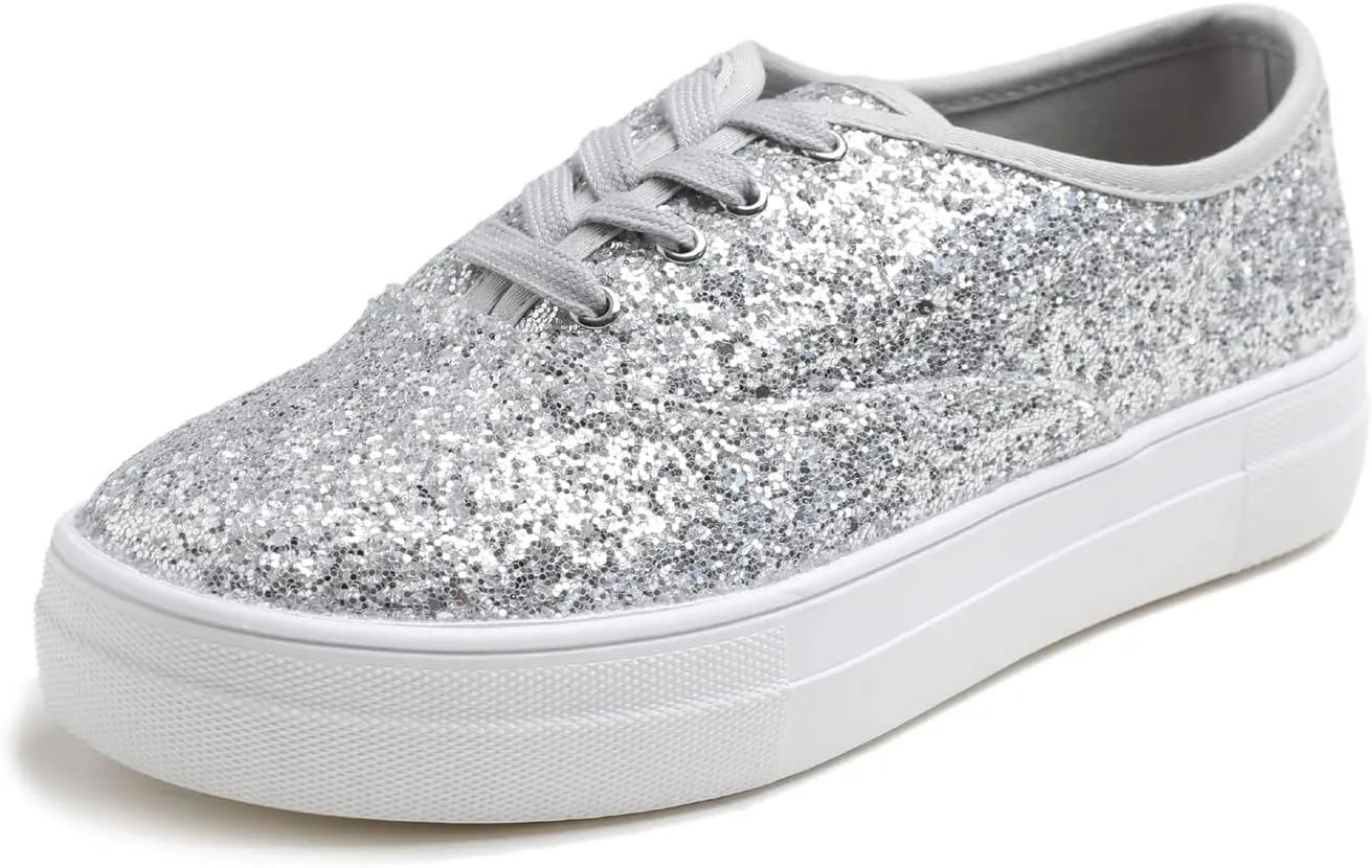 FEVERSOLE Women's Fashion Dress Sneakers Party Bling Casual Flats Embellished Shoes