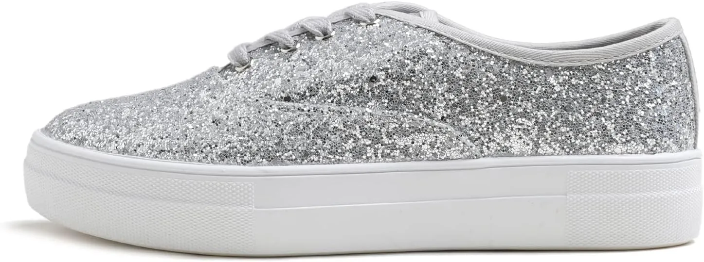FEVERSOLE Women's Fashion Dress Sneakers Party Bling Casual Flats Embellished Shoes