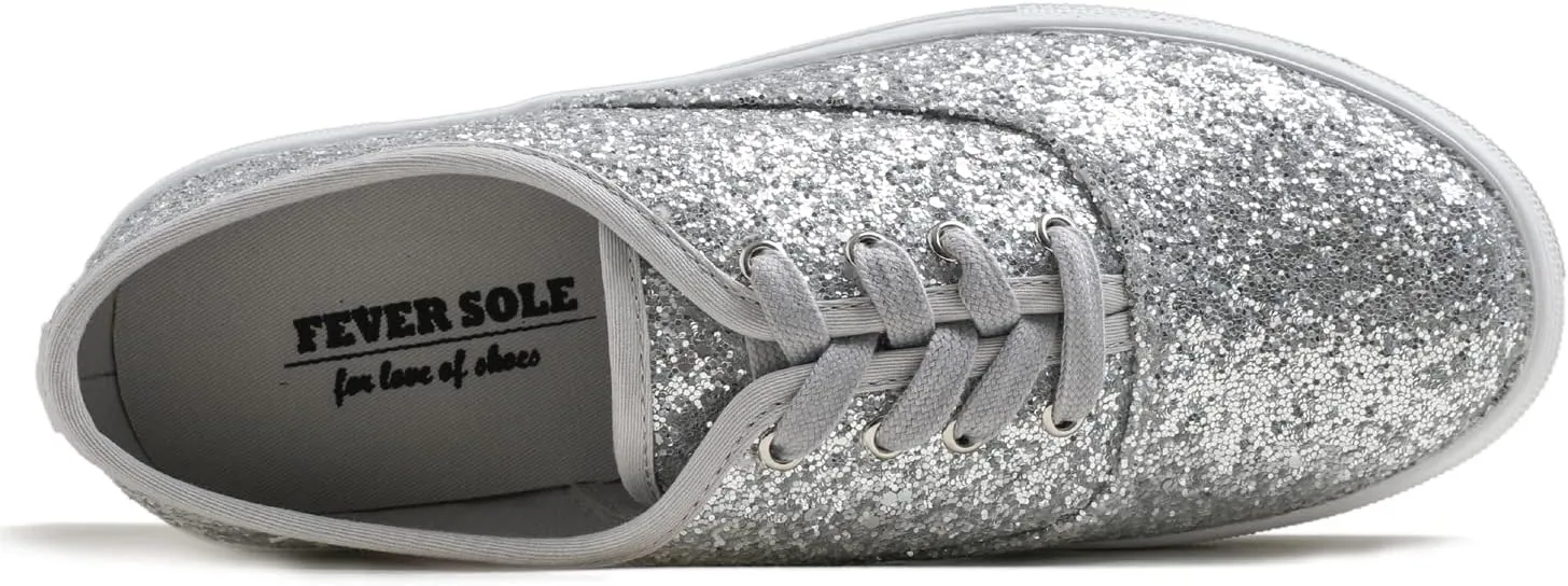 FEVERSOLE Women's Fashion Dress Sneakers Party Bling Casual Flats Embellished Shoes