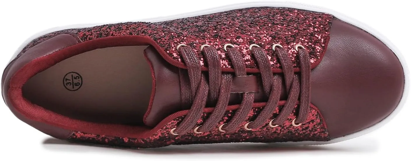 FEVERSOLE Women's Fashion Lace Up Dress Sneakers Sparkly Party Shiny Shoes