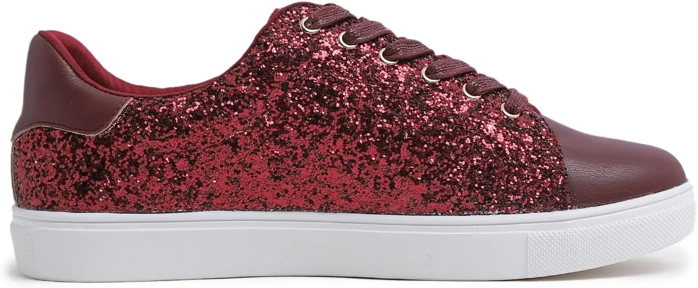 FEVERSOLE Women's Fashion Lace Up Dress Sneakers Sparkly Party Shiny Shoes