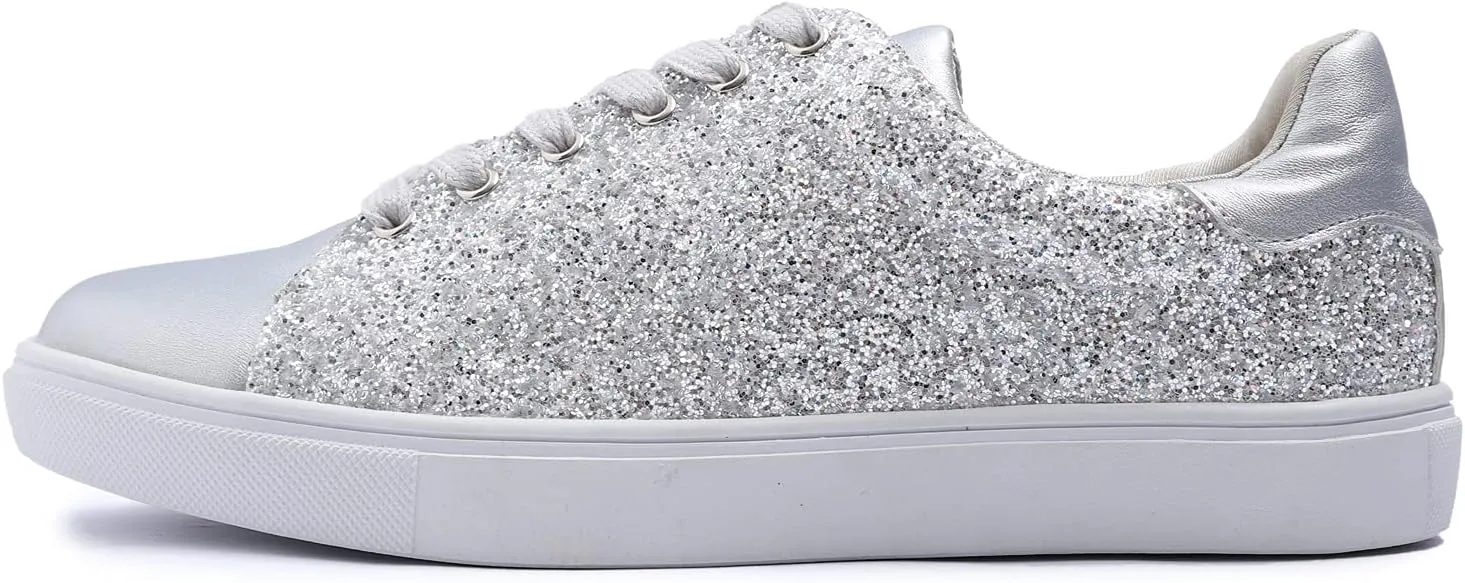 FEVERSOLE Women's Fashion Lace Up Dress Sneakers Sparkly Party Shiny Shoes