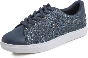 FEVERSOLE Women's Fashion Lace Up Dress Sneakers Sparkly Party Shiny Shoes